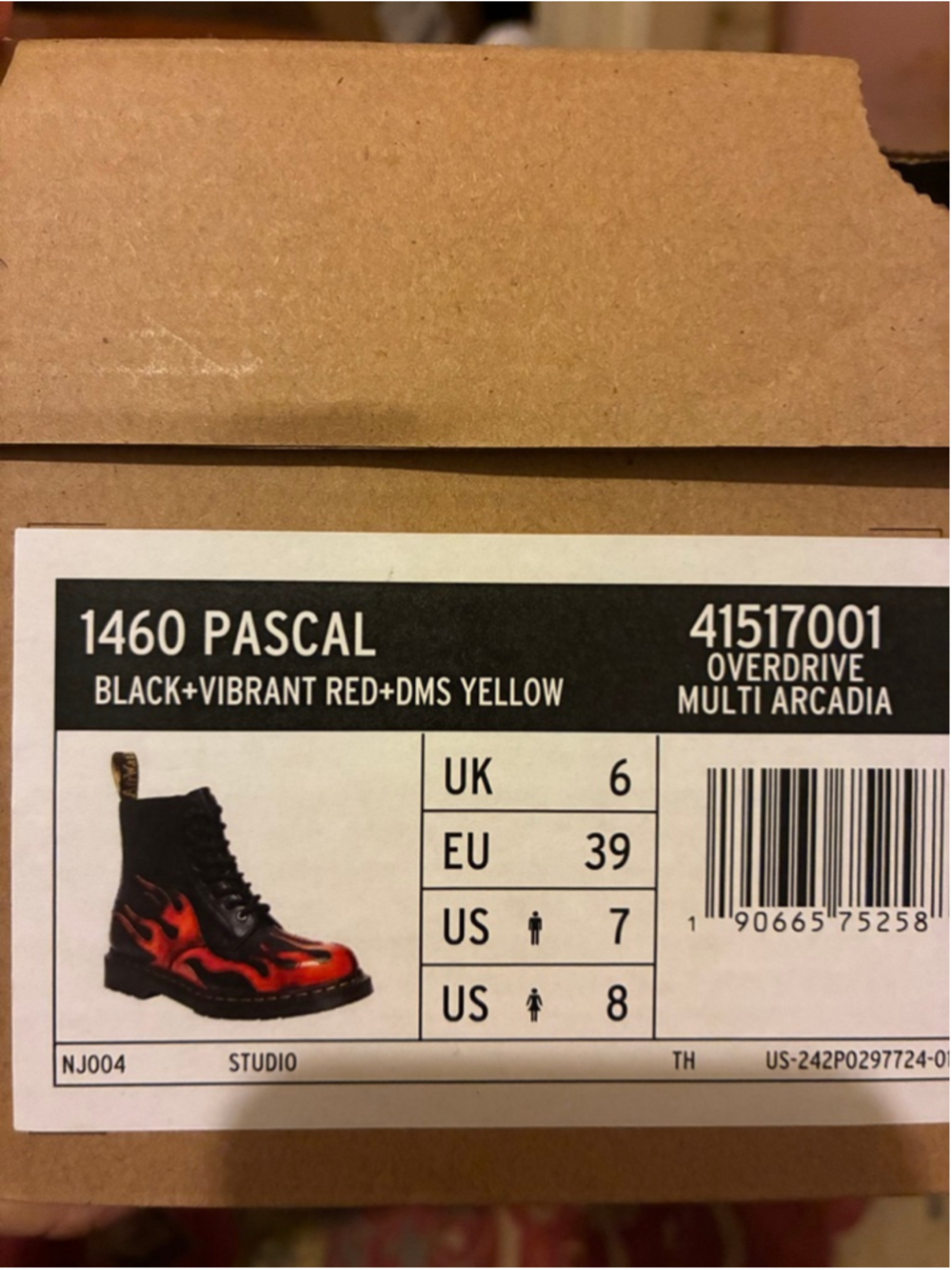 Dr. Martens 1460 Pascal Flame Boots Black Red US 8 - Picture 5 of 6